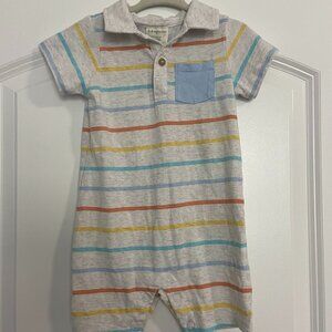12M Collared Shirt One-Piece Baby Boys Outfit, Shortall